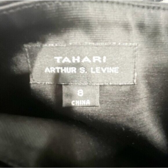 Tahari ASL One‑Shoulder Colorblock Dress Size 8 — Black & Ivory with Rosette Bow - Picture 2 of 9